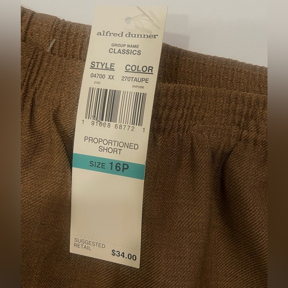 Alfred Dunner Women’s Elastic Waist Pants Taupe/ Light Brown 16P NWT - Picture 4 of 5